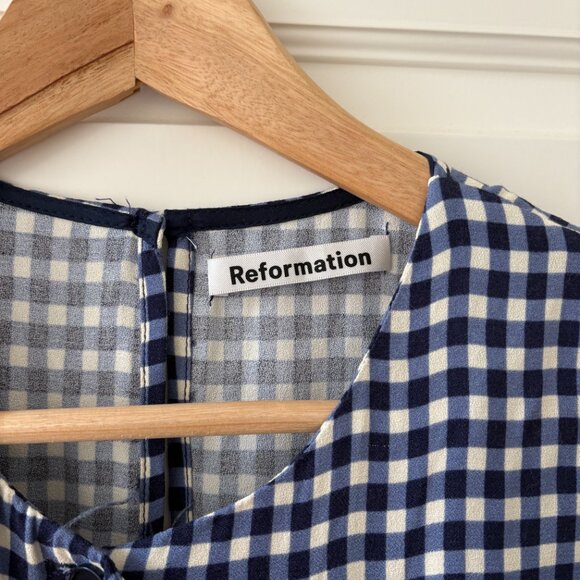 Reformation Fauna Blue Gingham Midi Dress Size 6 - Picture 5 of 6
